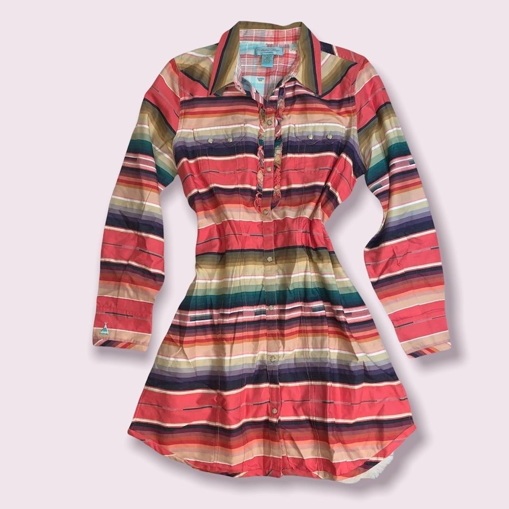Tasha Polizzi Colorful Serape Pearl Snap Button Down Long Sleeve Dress Sz L